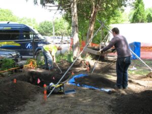 Volunteers conducting excavations at the site.